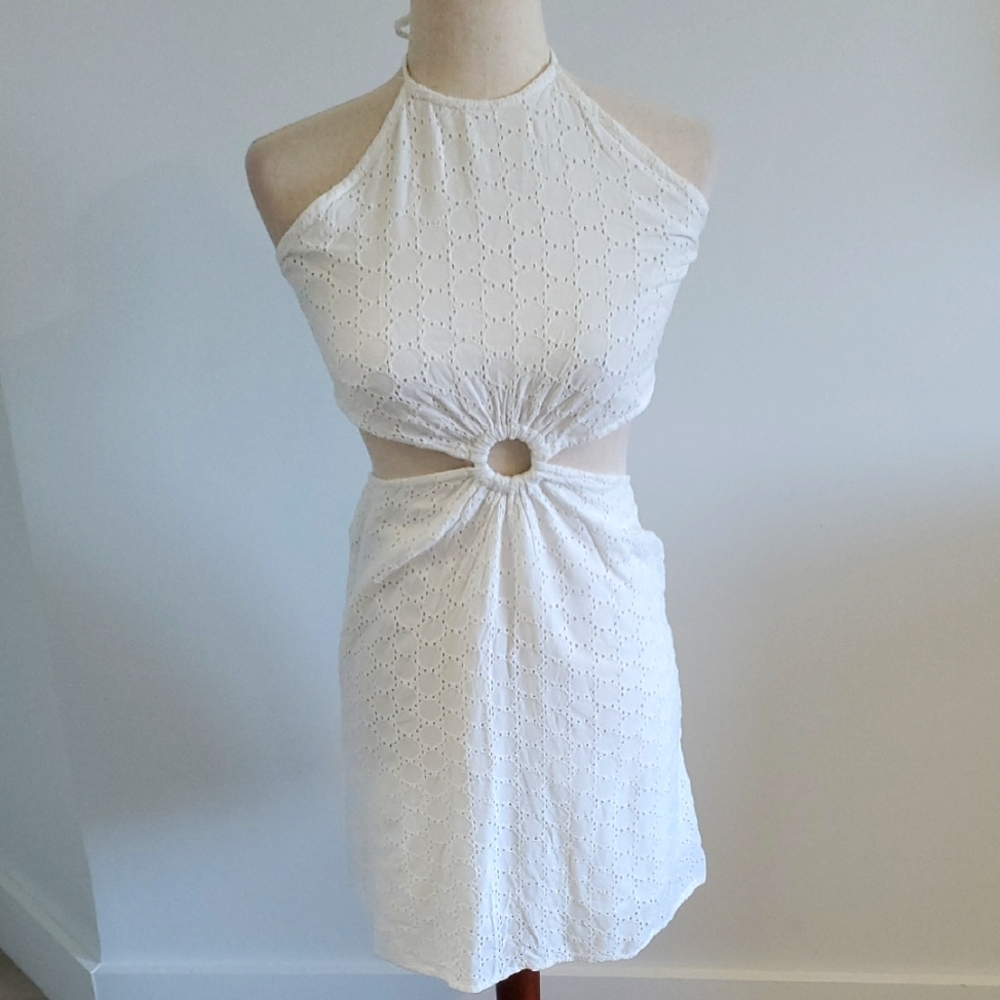 Sim&Sam anthropology brand White Textured Halter lined Dress Size M new with tag